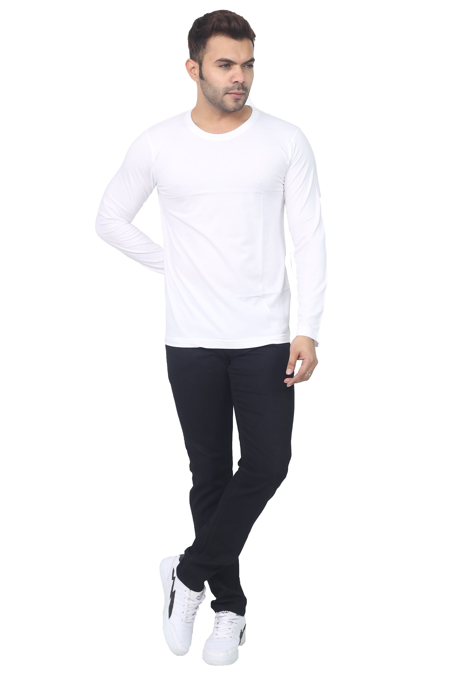 Stylintellect Full Sleeves Plain Round Neck T-shirt | Premium Quality Bio-wash Tees