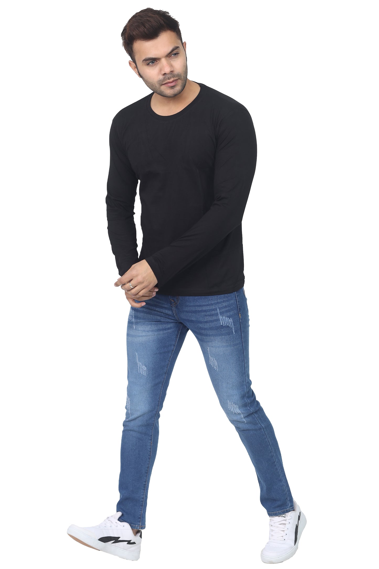 Stylintellect Full Sleeves Plain Round Neck T-shirt | Premium Quality Bio-wash Tees