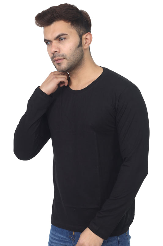 Stylintellect Full Sleeves Plain Round Neck T-shirt | Premium Quality Bio-wash Tees