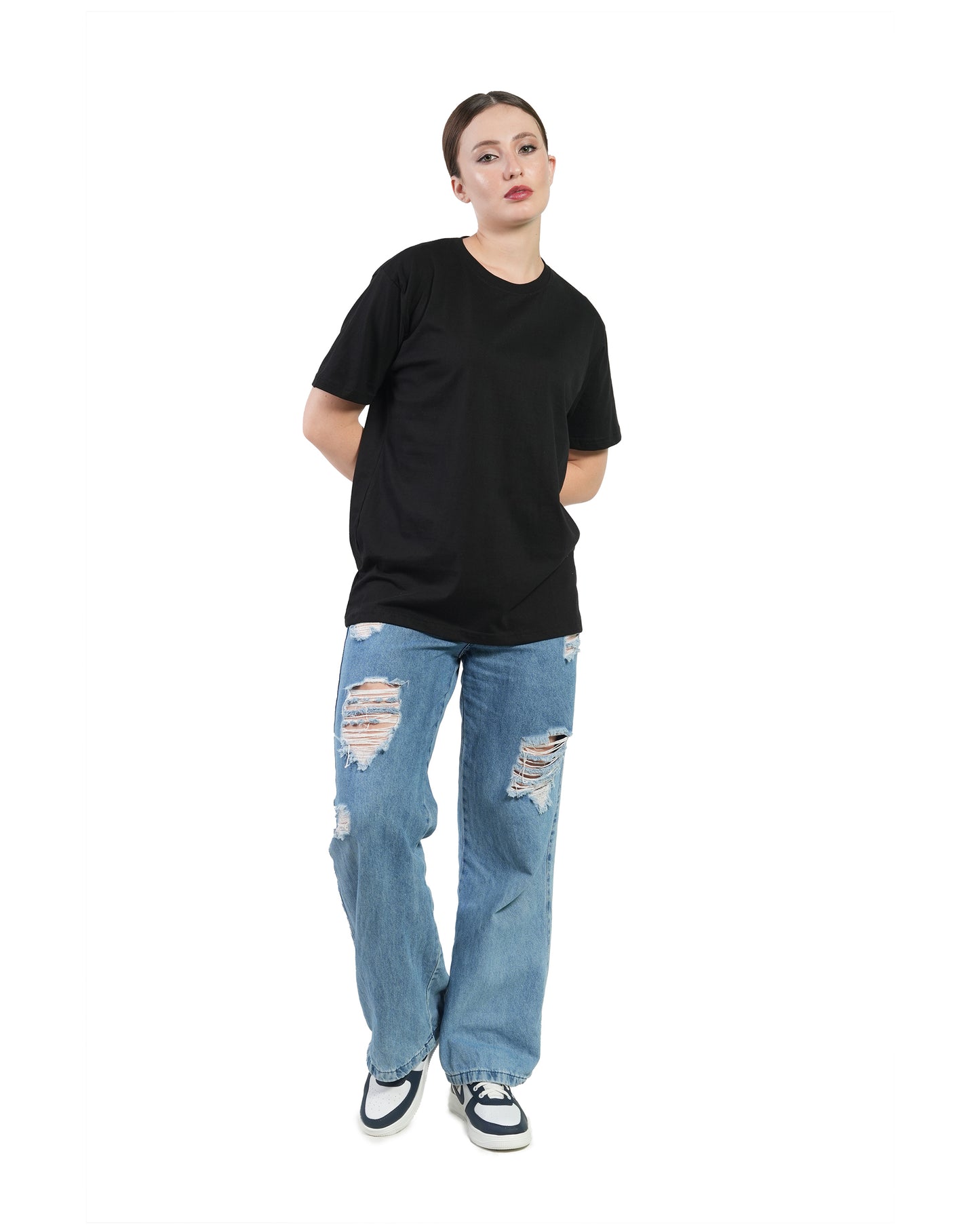 Stylintellect Women's Black Crew Neck T-shirt | Regular Fit