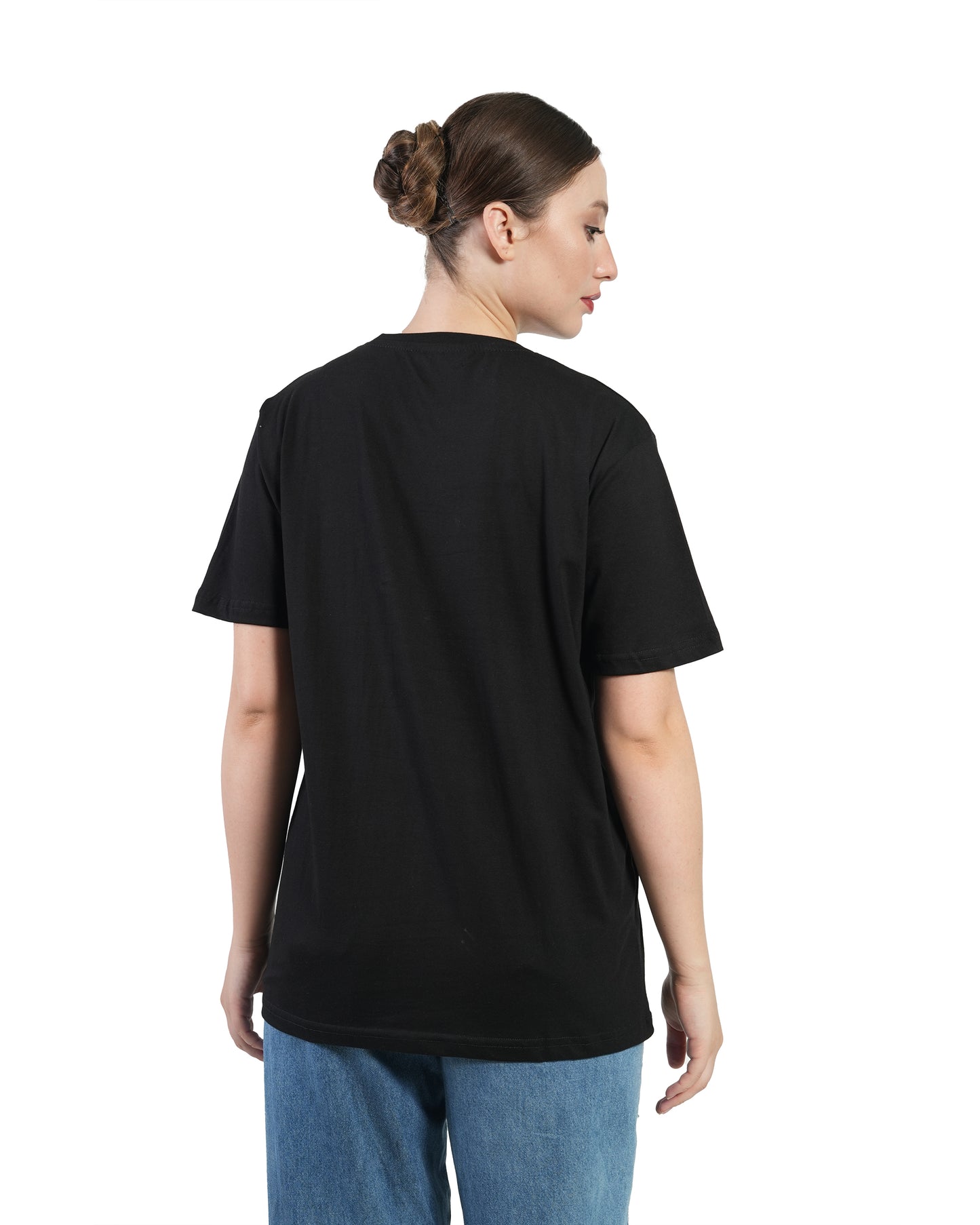 Stylintellect Women's Black Crew Neck T-shirt | Regular Fit