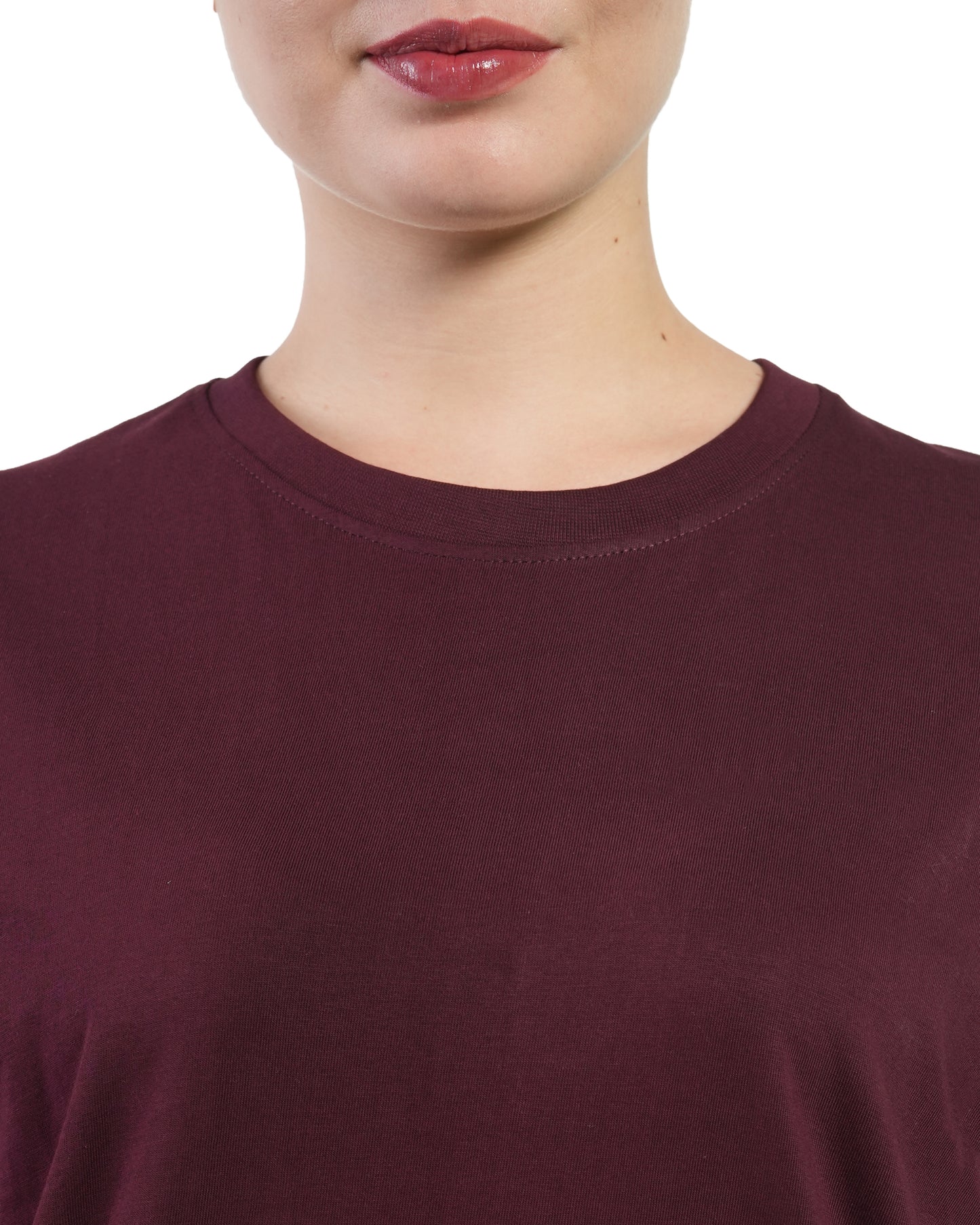 Stylintellect Women's Maroon Crew Neck T-shirt | Regular Fit