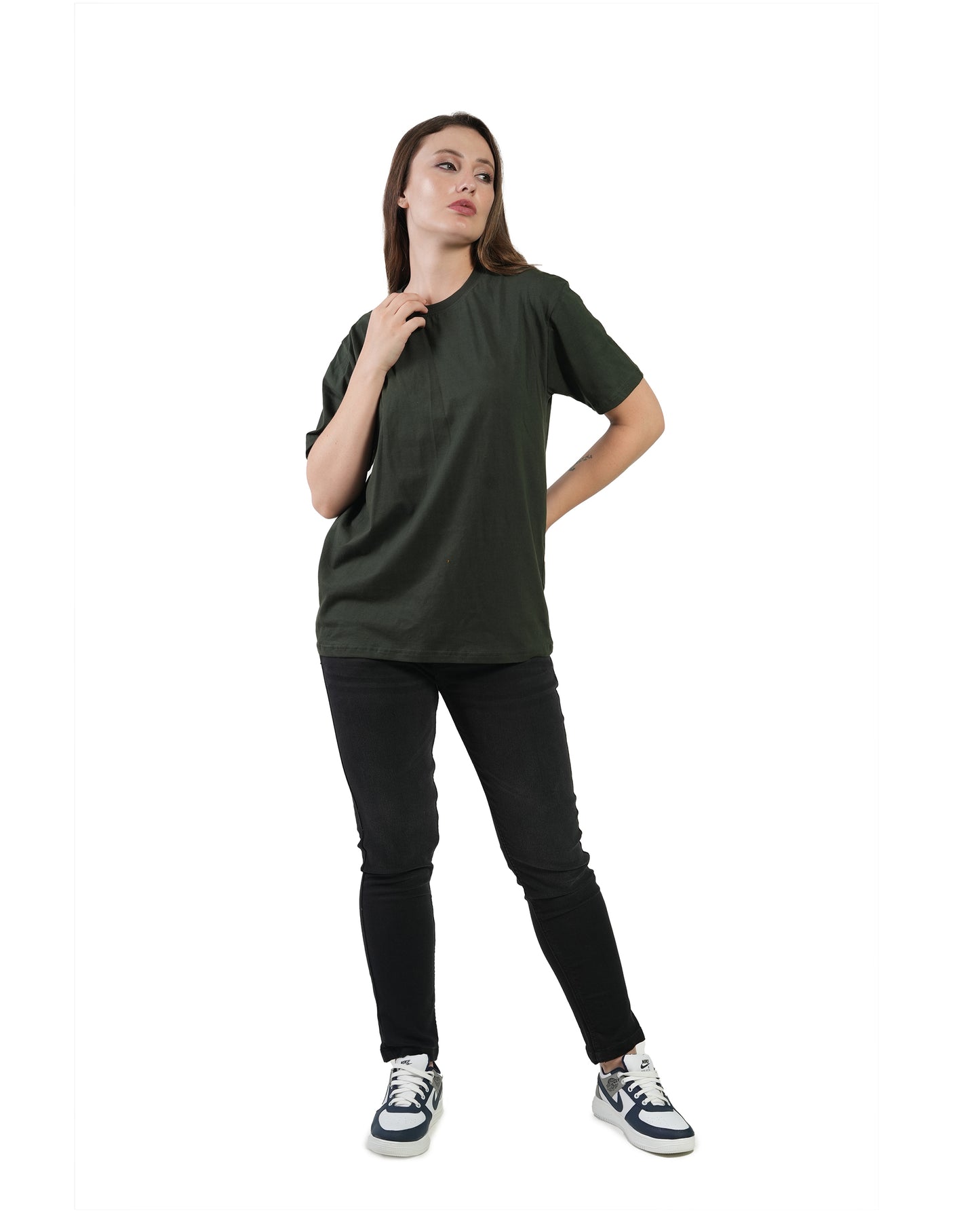 Stylintellect Women's Bottle Green Crew Neck T-shirt | Regular Fit