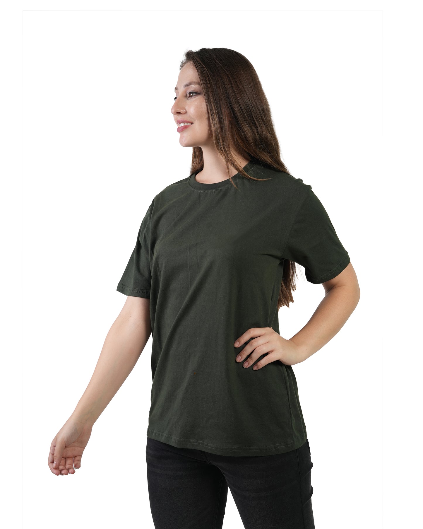 Stylintellect Women's Bottle Green Crew Neck T-shirt | Regular Fit