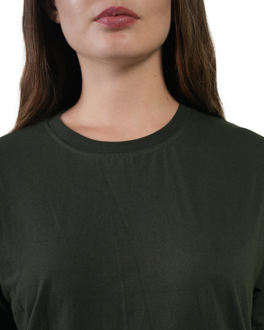 Stylintellect Women's Bottle Green Crew Neck T-shirt