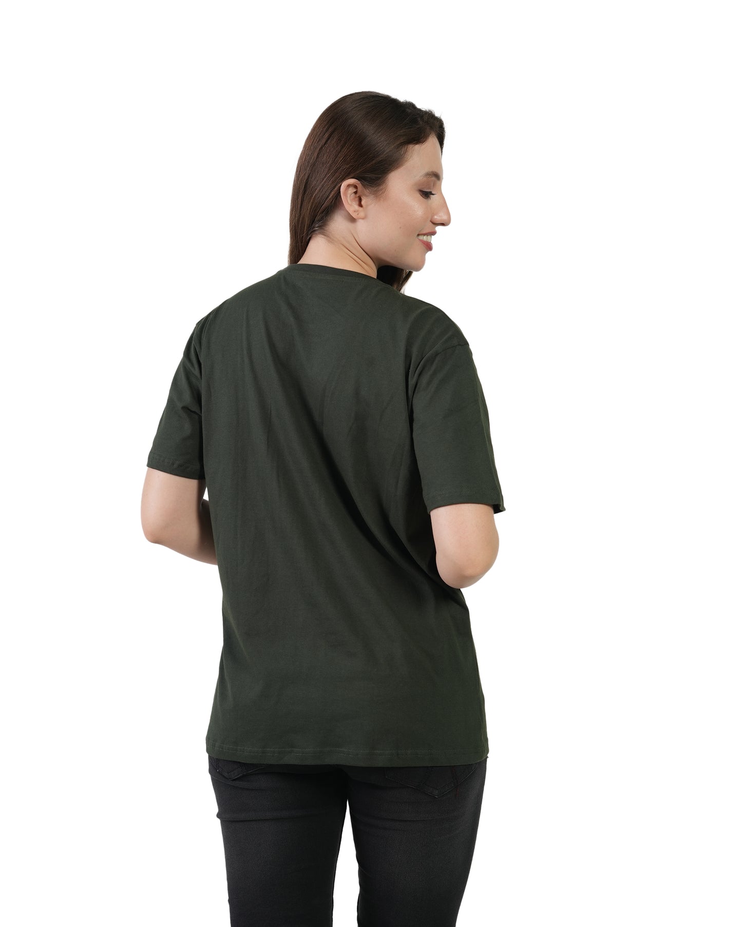 Stylintellect Women's Bottle Green Crew Neck T-shirt | Regular Fit