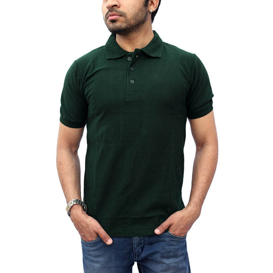 Stylintellect Bottle Green Cotton Polo T-shirt | UNISEX