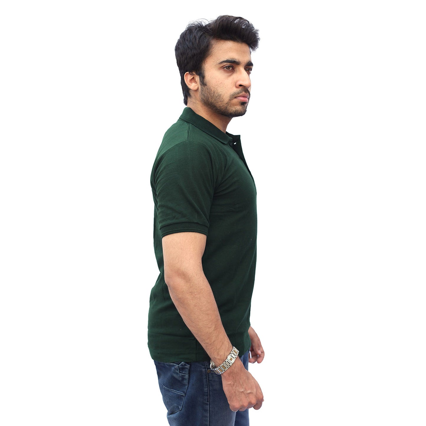 Stylintellect Bottle Green Cotton Polo T-shirt | UNISEX