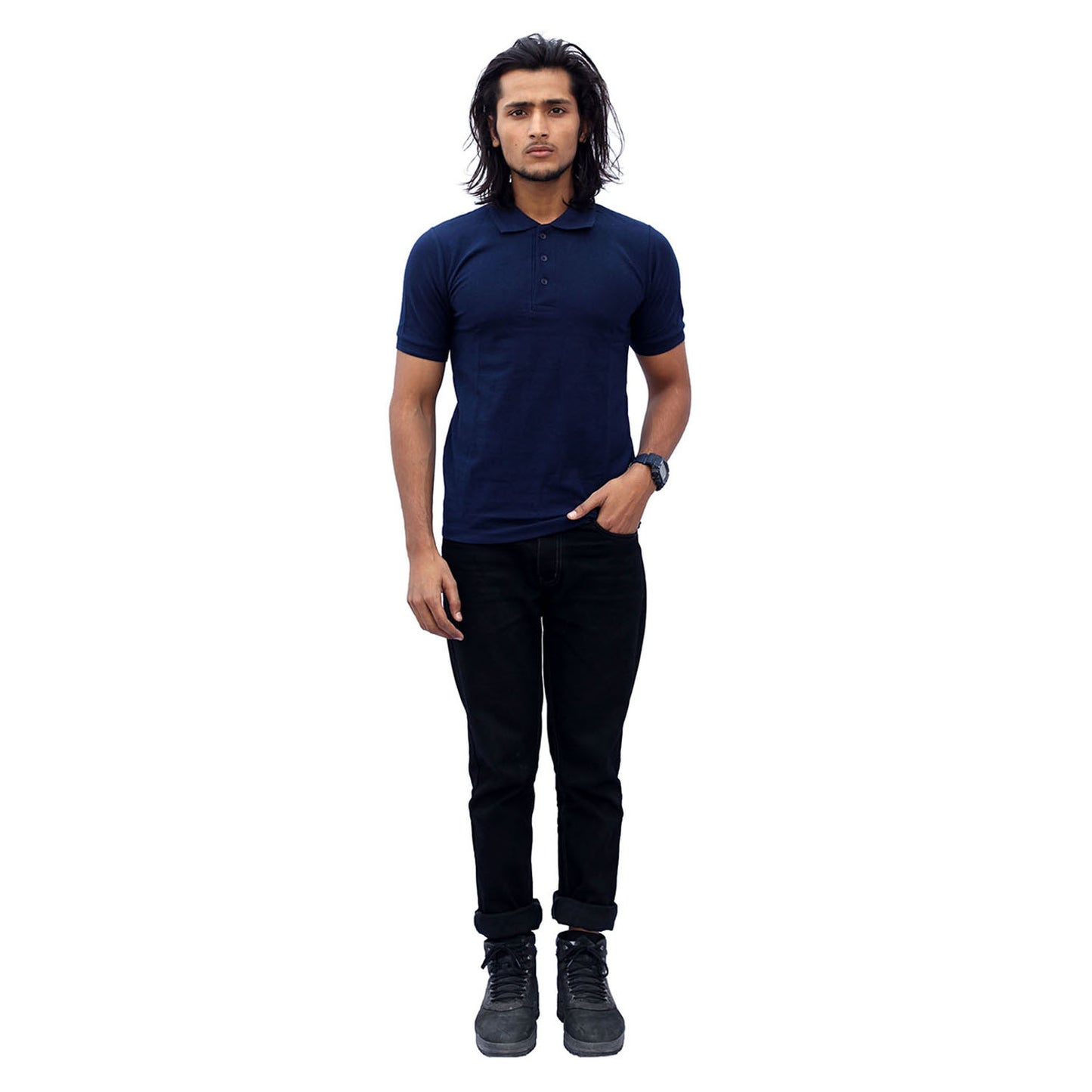 Stylintellect Navy Blue Cotton Polo T-shirt | UNISEX