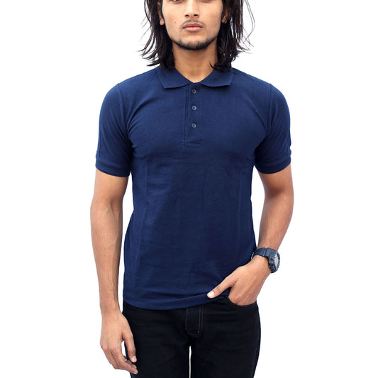 Stylintellect Navy Blue Cotton Polo T-shirt | UNISEX