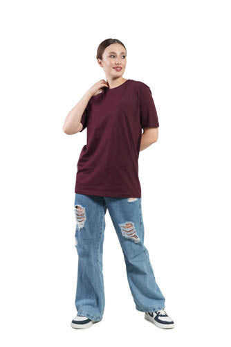 Stylintellect Women's Maroon Crew Neck T-shirt | Regular Fit