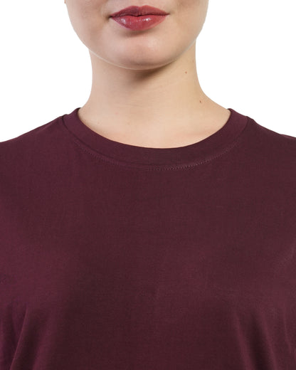 Stylintellect Women's Maroon Crew Neck T-shirt | Regular Fit