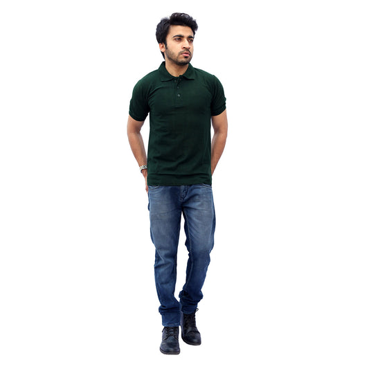 Stylintellect Bottle Green Cotton Polo T-shirt | UNISEX