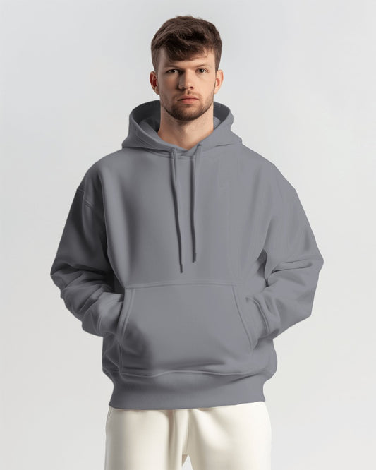 Stylintellect Solid Oversized Fit Premium Quality Cotton Hoodie | Biowash| Silicon wash | Grey Unisex Plus Size Hoodie | Free Shipping