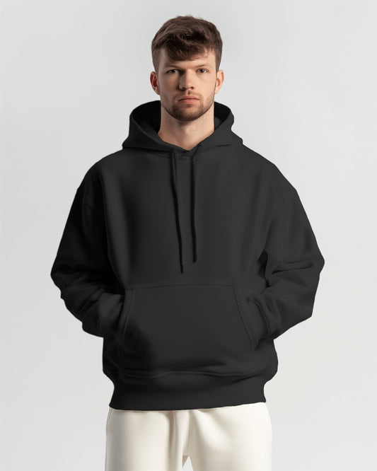 Stylintellect Solid Oversized Fit Premium Quality Cotton Hoodie | Biowash| Silicon wash | Black Unisex Plus Size Hoodie | Free Shipping