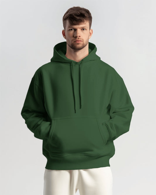 Stylintellect Solid Oversized Fit Premium Quality Cotton Hoodie | Biowash| Silicon wash | Bottle Green Unisex Plus Size Hoodie | Free Shipping